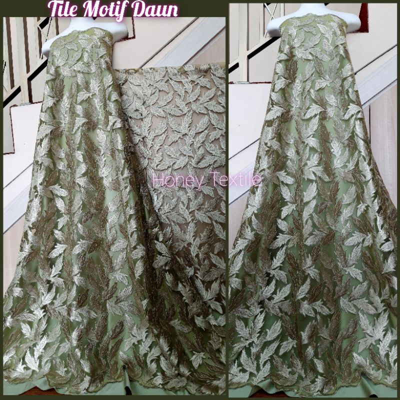 Jual Kain Tile Tulle England Motif Daun Kain Tile Brokat Tile Mutiara