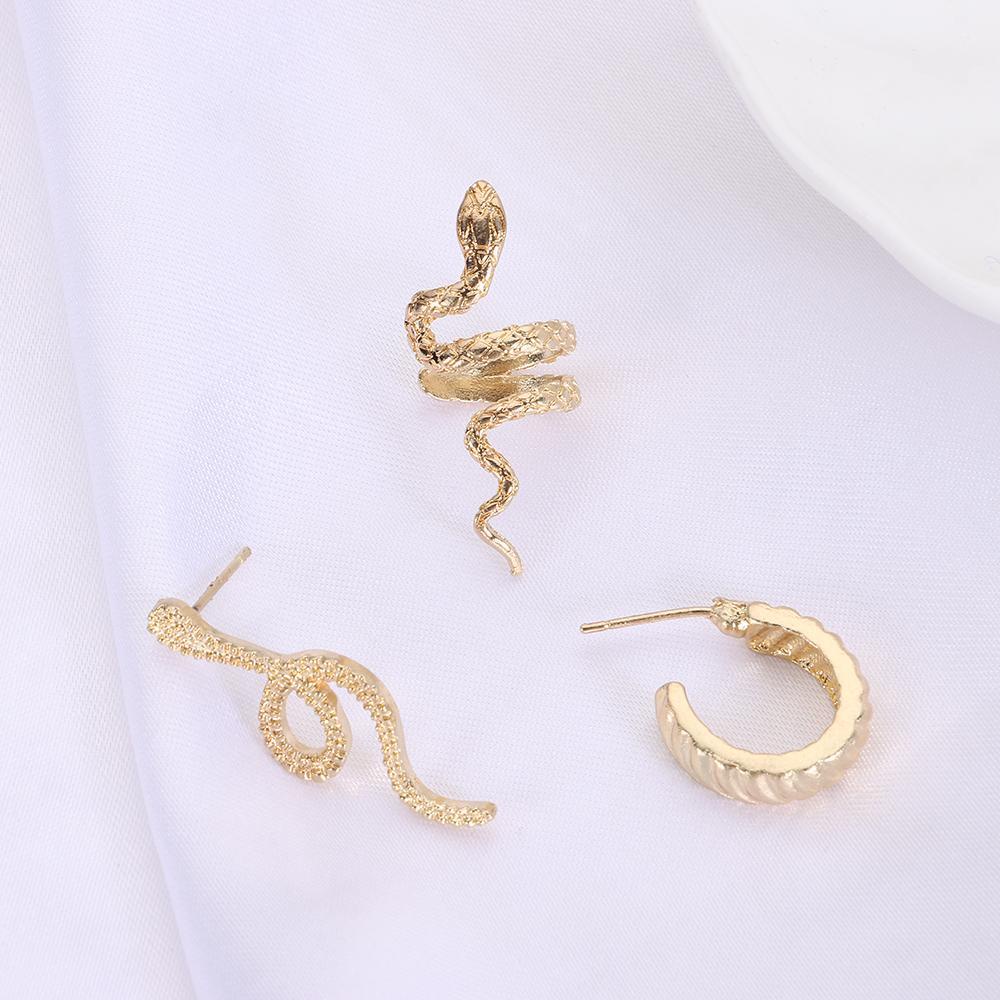 Solighter Klip Telinga Ular Wanita Fashion Emas Ear Hook Manset Telinga Vintage Ear Drop