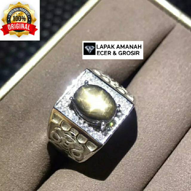 Cincin Batu Permata Natural Black Safir Star Corondum Asli 100%