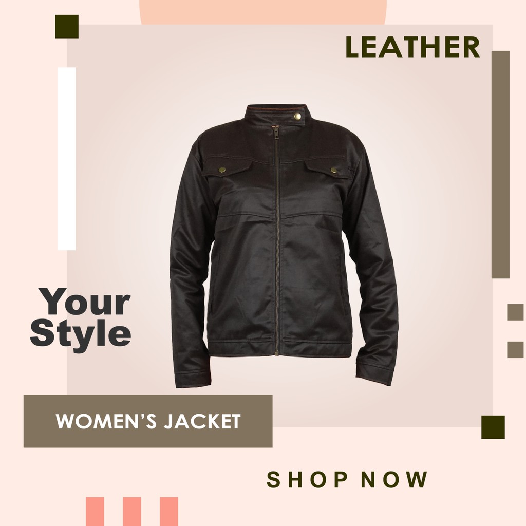 DARKBLUE | Jaket Kulit Wanita Korean Style Dark Brown Semi Kulit Sintetis Premium | Jaket Motor