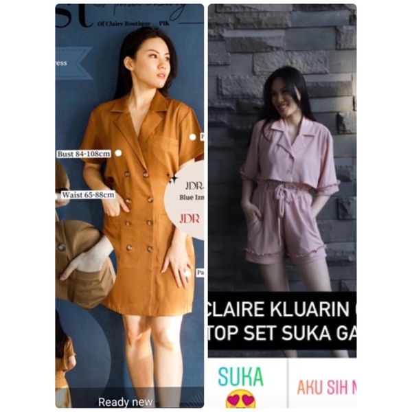 Claire By Cynthia Tan Set Atas Bawah Crop Top Set Crop Blazer Dress Coklat Claire Dadakan