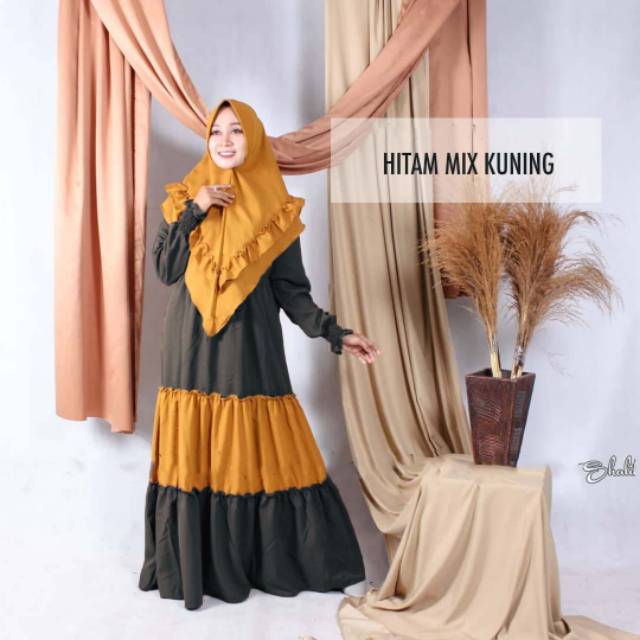 Gamis jersey canda kombinasi lengan manset