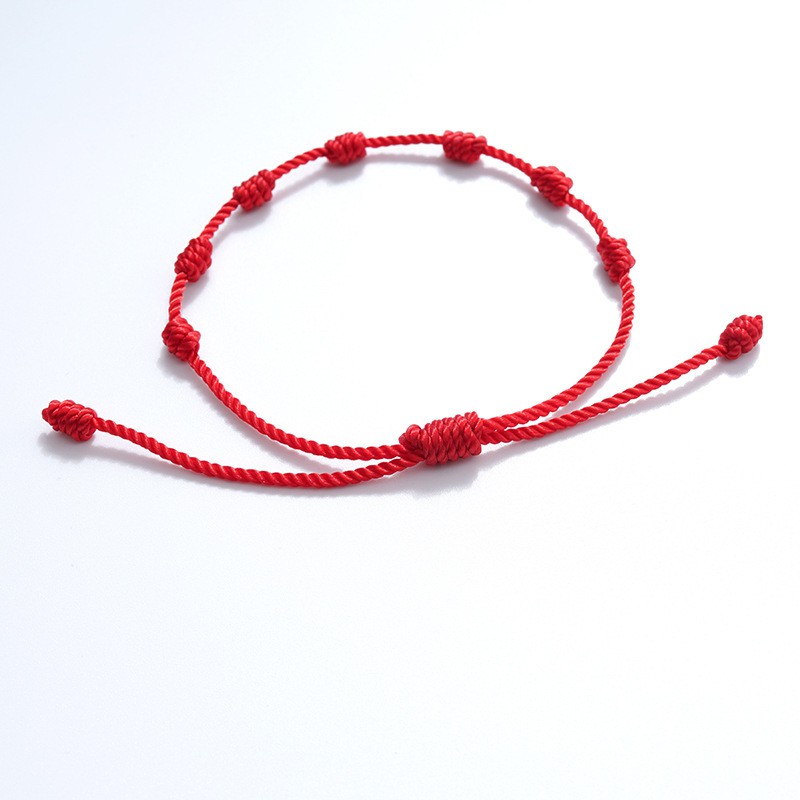 Red string of fate 7 knots red string lucky friendship woven adjustable paper card bracelet