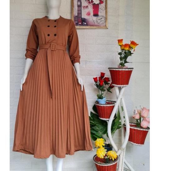 Paling Laris PROMOGamis plisket premium kancing hidup sabuk lepas/gamis terbaru/gamis/gamis drees te