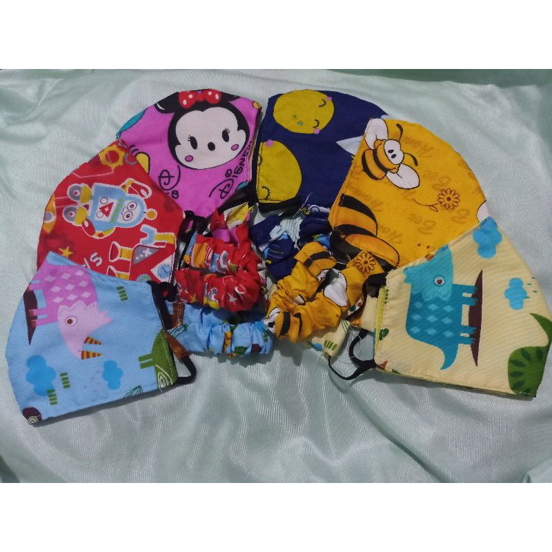 Masker kain anak/masker karakter hijab dan non hijab