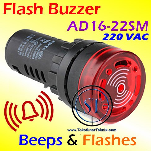 BA-176B Flash Buzzer 220VAC AD16-22SM LED Light Pilot Lamp Alarm Signal Bunyi Listrik