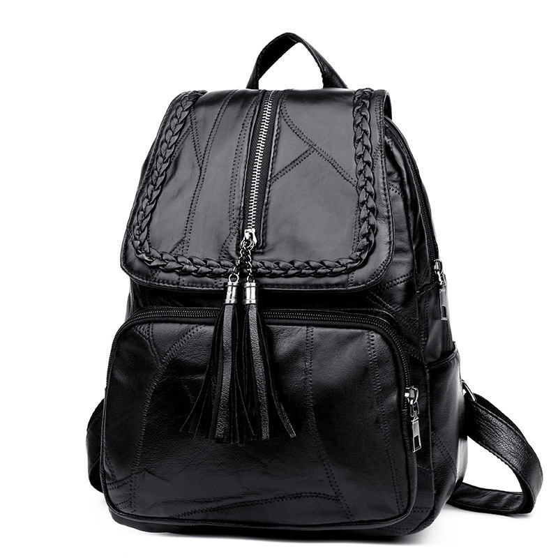 Tas Kuliah Wanita/Tas Ransel Wanita Kerja Hitam Fashion Kuliah Kekinian Dewasa O7C6 BP43 Tas Ransel Wanita Kulit PU Korea Summer Youth Women Backpack