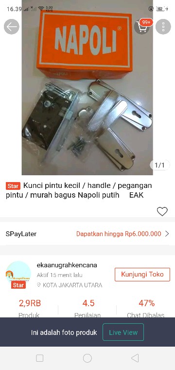 Kunci Pintu Kecil / Handle / Pegangan Pintu / Murah Bagus Napoli Putih     Eak