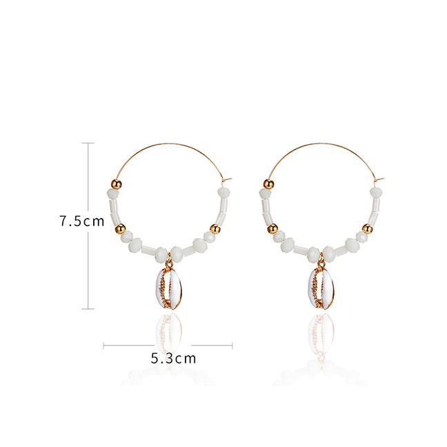 LRC Anting Tusuk Fashion Gold Circle Rice Beads Shell Earrings F48015