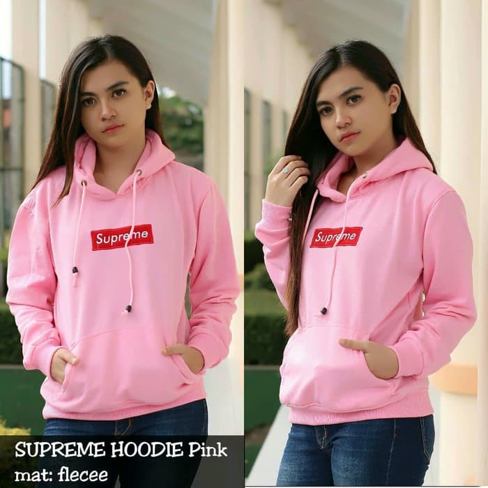 sweater supreme hoodie pink - sweater wanita - sweater bordir - atasan Mbaninashop