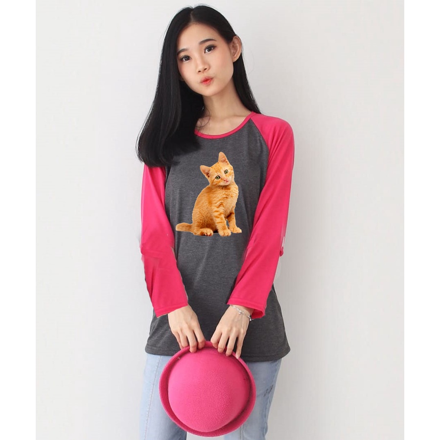 Kaos Raglan Abu Tua Lengan Panjang Gambar Kucing