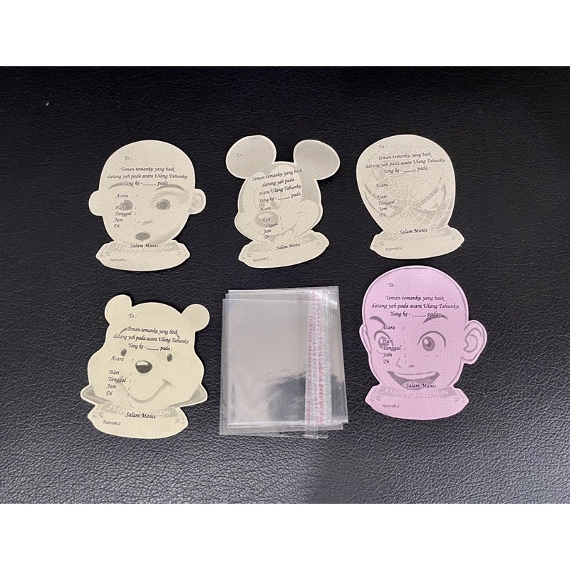 kartu undangan kertas ulang tahun 1 pack isi 5pcs + berikut plastik