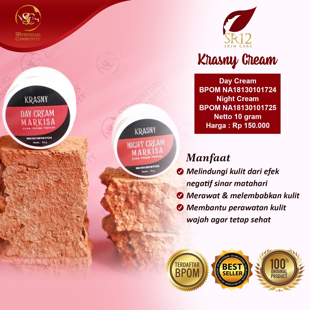 SR12 HERBAL SKINCARE KRASNY DAY &amp; NIGHT CREAM / KRIM JERAWAT &amp; FLEK HITAM BPOM MENCEGAH PENUAAN DINI