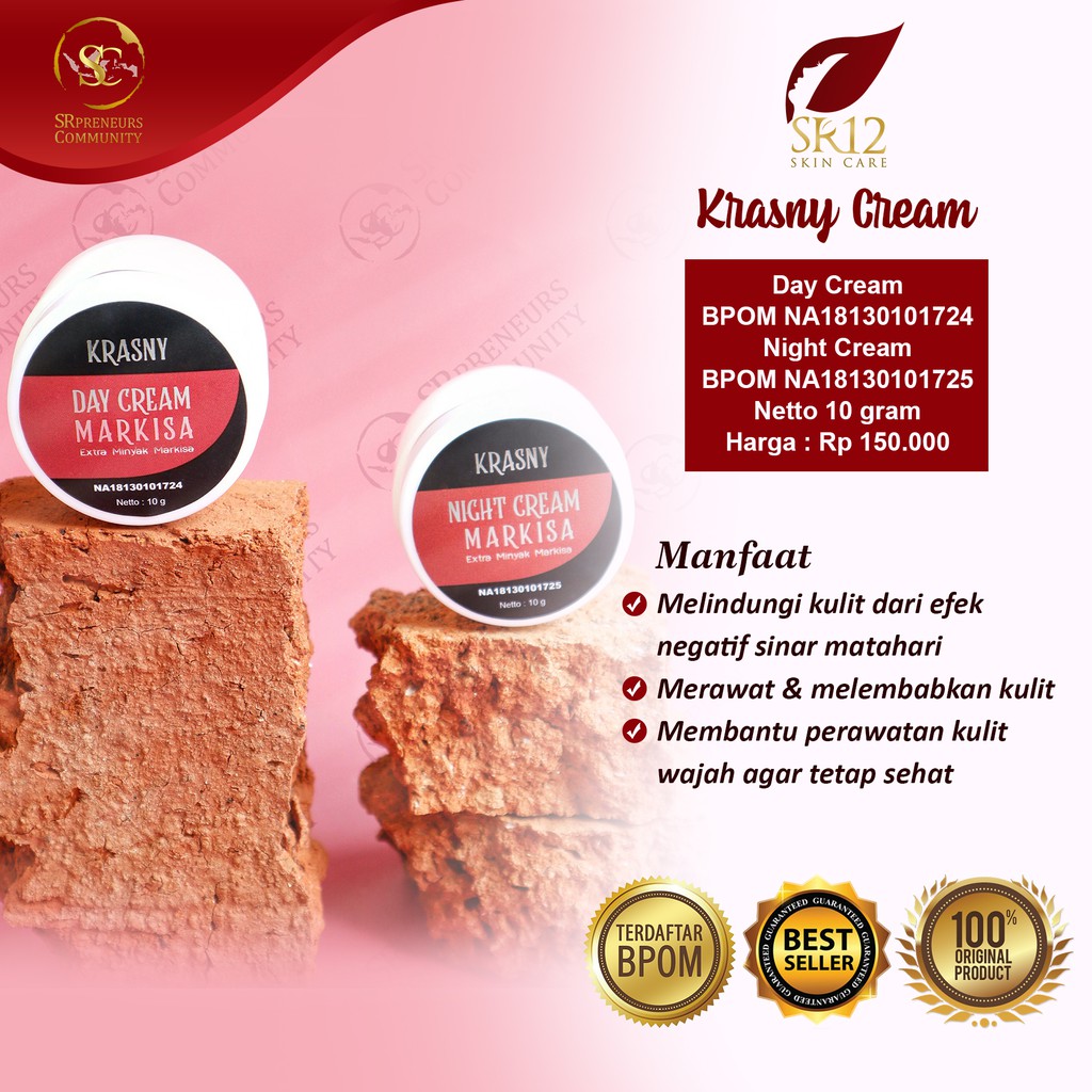 KRASNY CREAM SR12 EXTRACT MARKISA MEMBANTU ATASI JERAWAT &amp; FLEK HITAM / KRASNY DAY &amp; NIGHT CREAM SR12 / KRIM KRASNY UNTUK KULIT KERING / MEMBANTU MENCEGAH PENUAAN DINI, MELINDUNGI KULIT DARI SINAR MATAHARI, MELEMBABKAN &amp; MEMBANTU MENCERAHKAN KULIT WAJAH