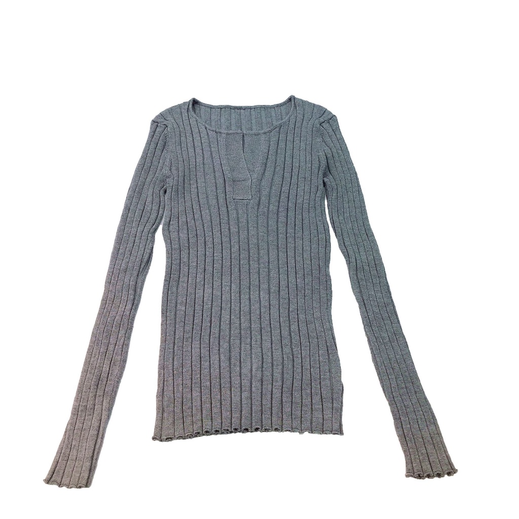 #Sisjuly# Wanita musim semi Perancis licik setengah terbuka dada v-neck slim fit sweater rajutan kem