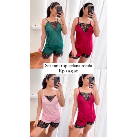 Vanesha Margaretta - SET RENDA TANKTOP DAN CELANA LINGERIE / BAJU TIDUR PIYAMA SANTAI