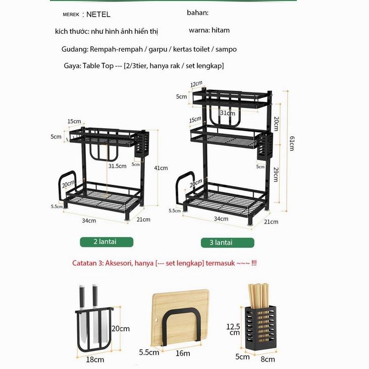 Langsung Beli NETEL Rak Bumbu Dapur Susun Rak Dapur Serbaguna Rak Penyimpanan Stainless Steel 2/3 Susun