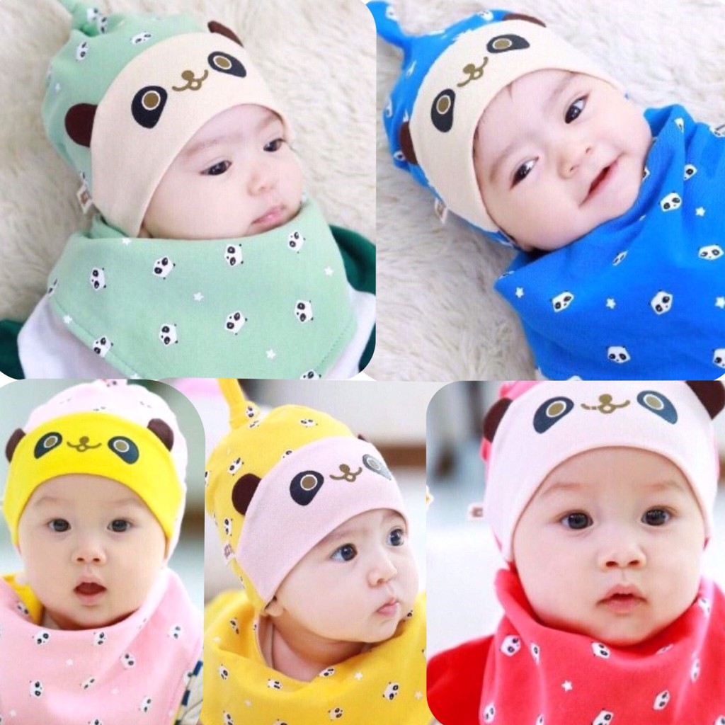 Satu Set Kupluk + Celemek | Bib + Hat Panda