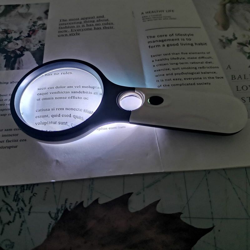 2in1 Pembesar Dengan Lampu 3 LED Membaca Magnifying Glass Kaca Pembesar LED