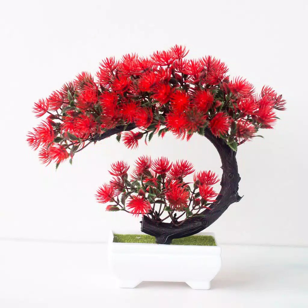 NM571 Bunga Plastik / Pajangan Bunga Artifisial / Vas Petak-Merah