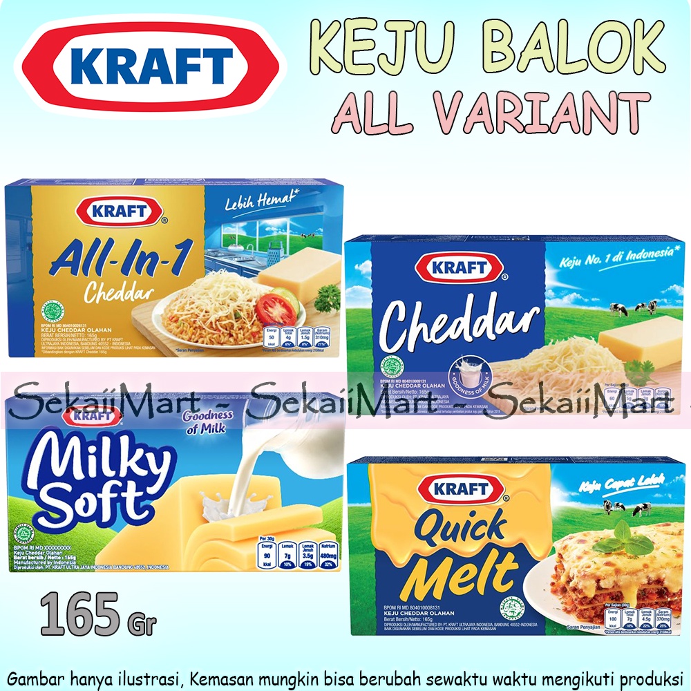 

KRAFT Keju Cheddar All Variant 160g - Cheese Cheddar / Milky Soft / Quick Melt / All in 1 - Kemasan Kotak