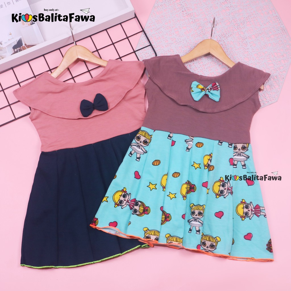 Dress Tiara uk 2-3 Tahun / Baju Dres Motif Anak Perempuan Murah Pakaian Harian Cewek Import