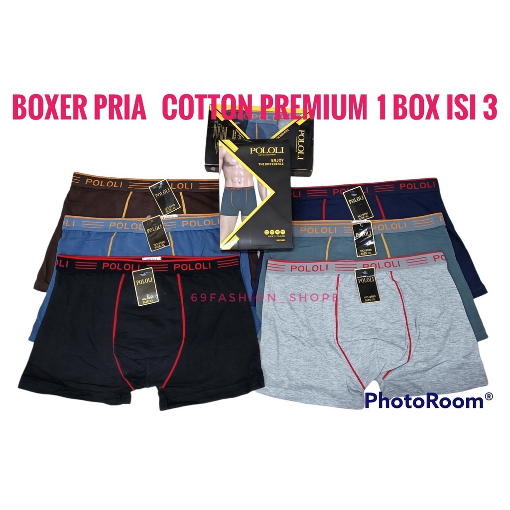 ISI 3 PCS BOXER PRIA IMPORT POLOLI PREMIUM MURAH HARGA 3PCS /BOX PAKAIAN DALAM PRIA BRANDED GUDA IMPORT KARET BESAR FASHION