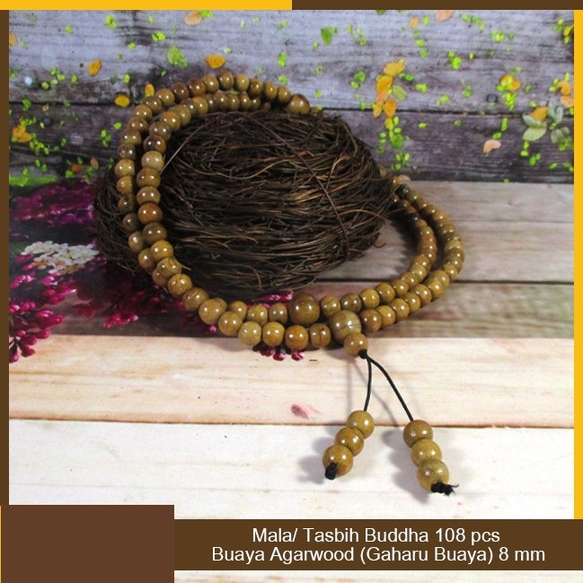 Tasbih / Mala Buddha 108 Gaharu Buaya / Agarwood 8 mm