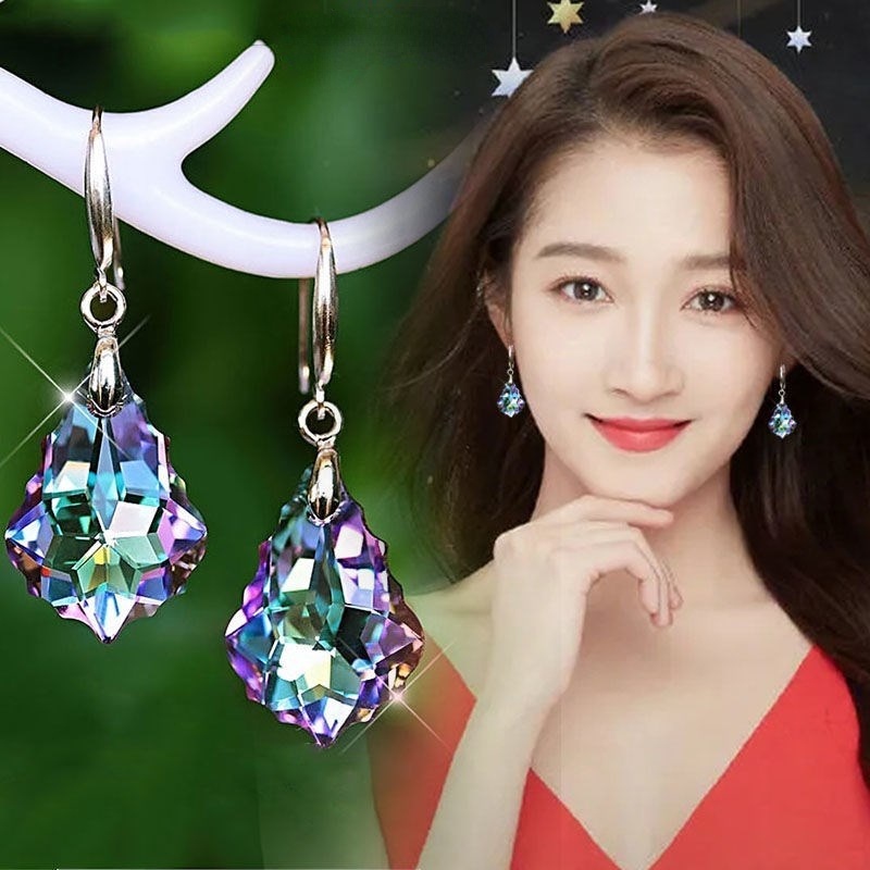 1 Pasang Anting Juntai Panjang Liontin Kristal Berlian Imitasi Gaya Vintage Austria Untuk Wanita