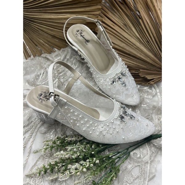 sepatu wanita wedding keisya putih tinggi 5cm kaca
