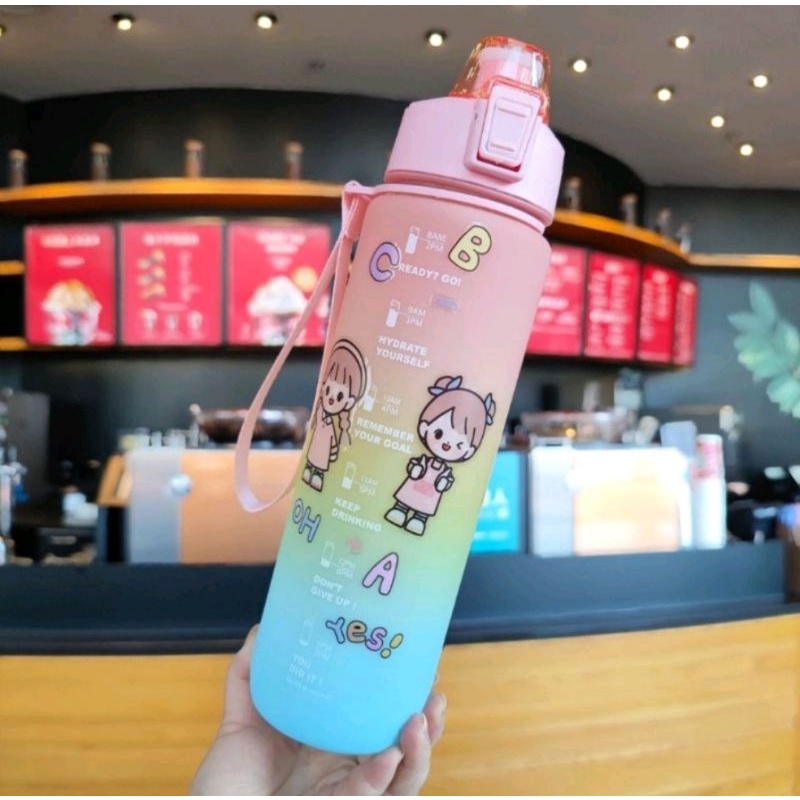 botol minum motivasi tutup flip 1 liter rainbow gratis stiker 3d&amp;2d