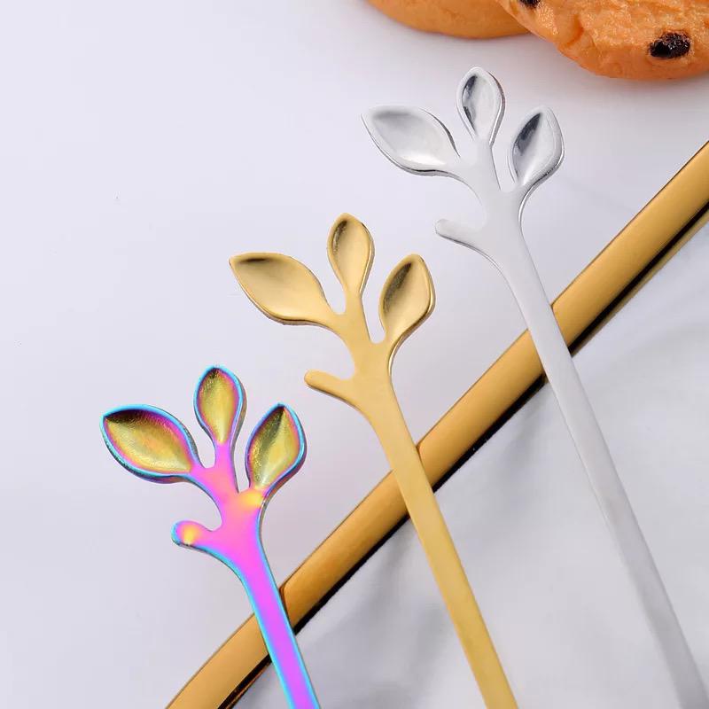 sendok garpu kecil motif daun / leaf coffee tea spoon fork stainless dessert / sendok garpu teh kopi kue buah