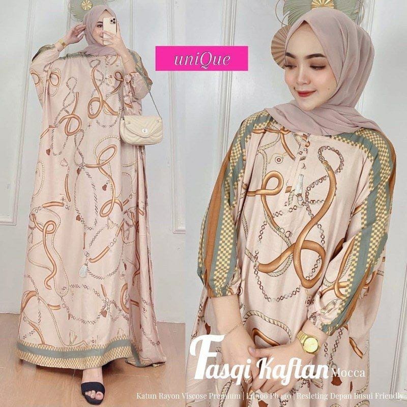 Fasqi Kaftan Wanita Super Jumbo XXXXL Rayon Viscose Premium Busui Resleting Lengan 7/8 Warna Soft / Gamis Rayon