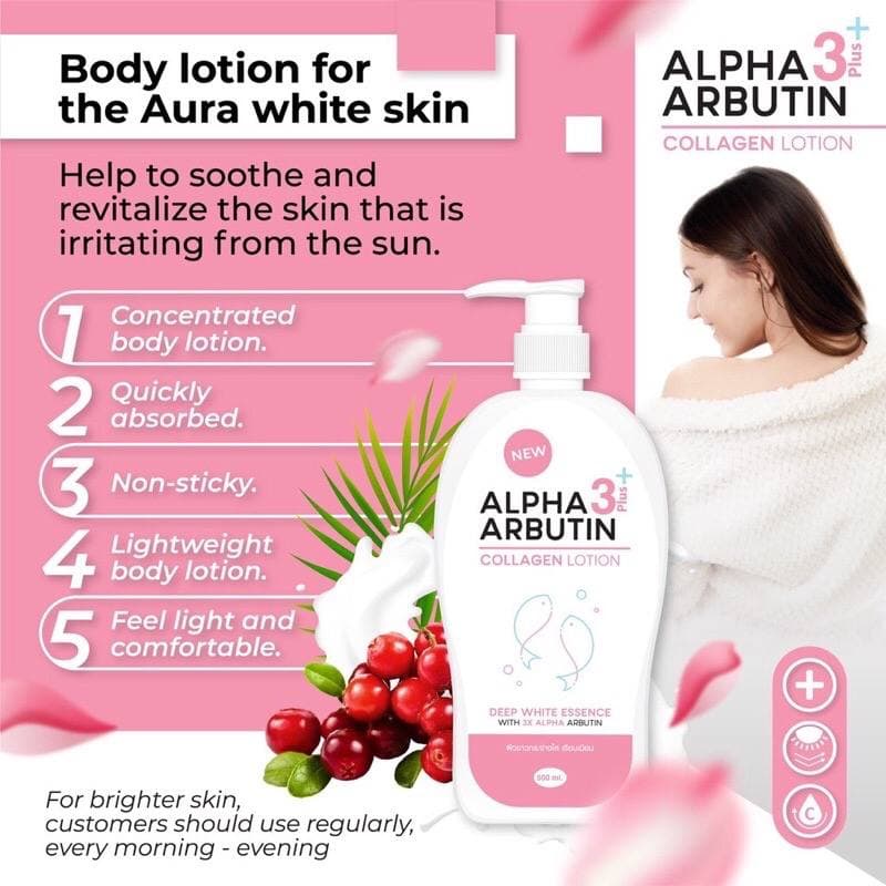 [BPOM] ALPHA ARBUTIN 3 PLUS COLLAGEN WHITENING LOTION , HAND BODY LOTION PEMUTIH PEMUTIH BADAN 500ml