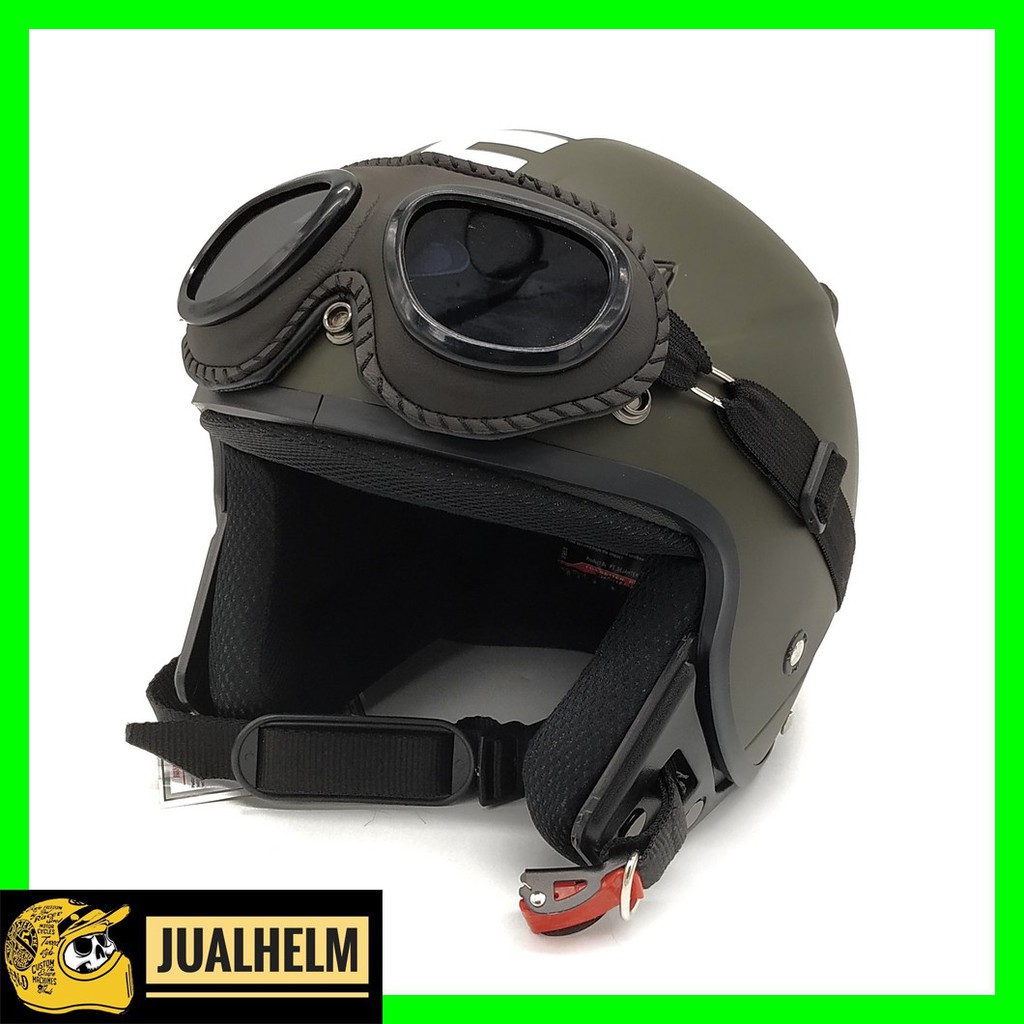 Helm JPN MOMO Retro Army Doff + Goggle One (Bogo / Vespa / Classic / Klasik)