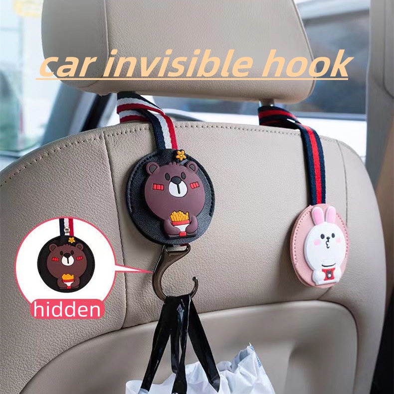 Kait Gantung Belakang Jok Mobil invisible Bahan suede Motif Kartun