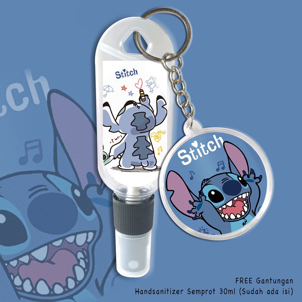 (FREE GANTUNGAN KUNCI) HAND SANITIZER SPRAY CARTOON STITCH / BOTOL SPRAY 30ML
