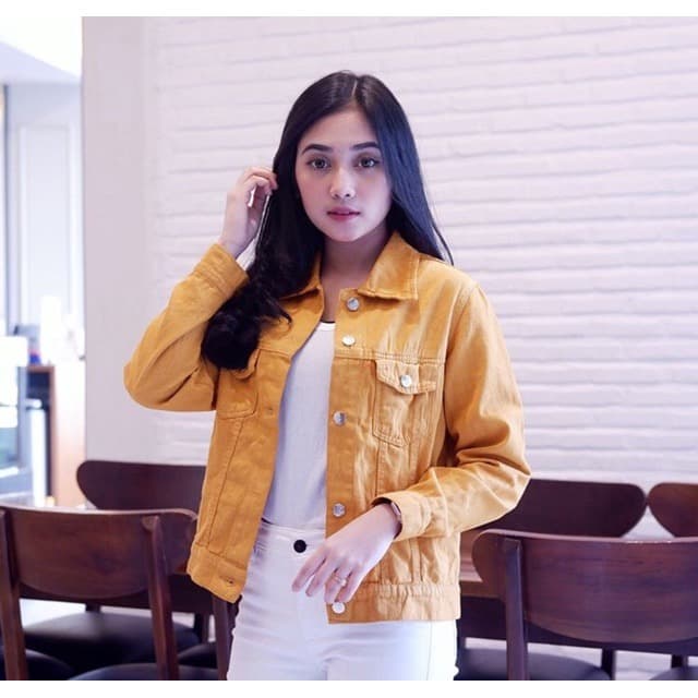 Nsgs4Rd Jaket Jeans Washed Wanita Levis Denim Casual Modis Trendy Premium - Mustard 52S4Drd