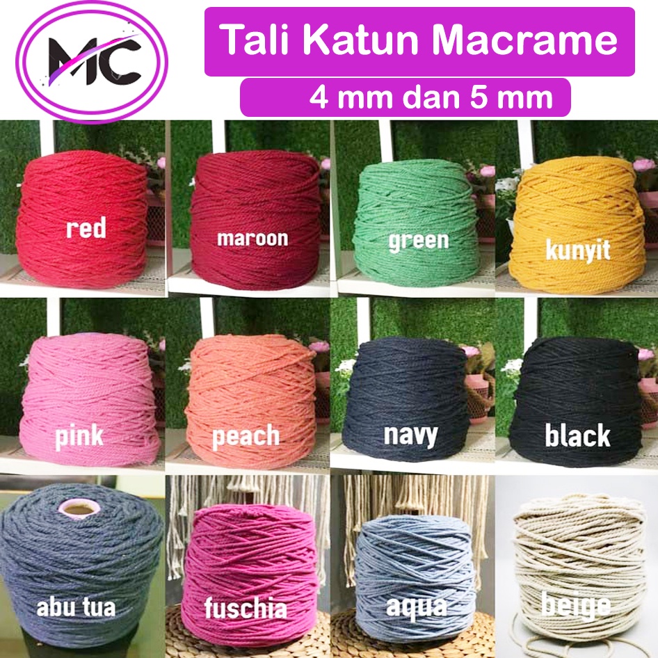 Tali Katun Macrame 4mm 5mm Warna Kualitas Super Tali Tas Sepatu Aksesoris Hiasan Kerajinan Cotton Rope Makrame