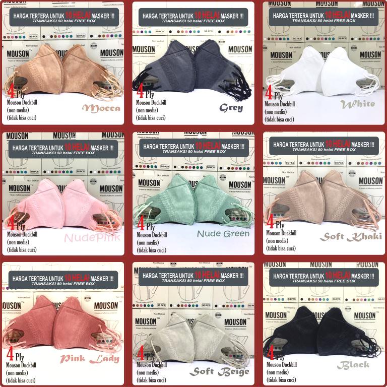 Masker Duckbill dan KF94 Warna Merah muda Hitam Putih Pink Biru Merah Harga per 10 pcs