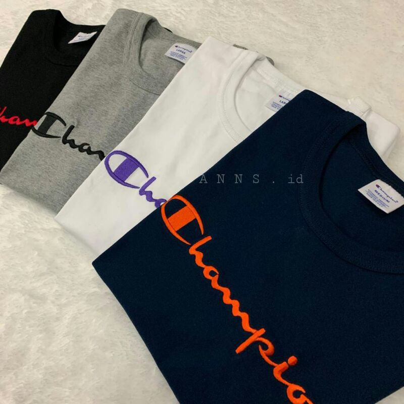 Kaos Champion Script Bordir Logo - 100% ORIGINAL