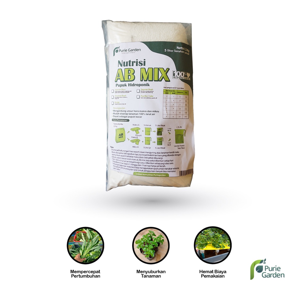 Nutrisi Pupuk Hidroponik AB Mix 2.2 Kg 5 Liter Pekat Puriegarden PG KDR