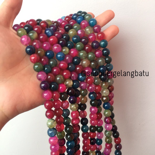 natural 10mm rainbow colour onyx ready stock pancawarna kilap serat aksesoris craft beads bahan