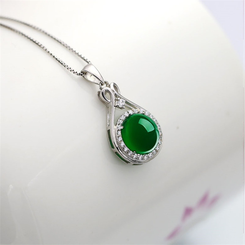 [Ready Stock]Fashion Silver Plated Mosaic Jade Pendant Necklace