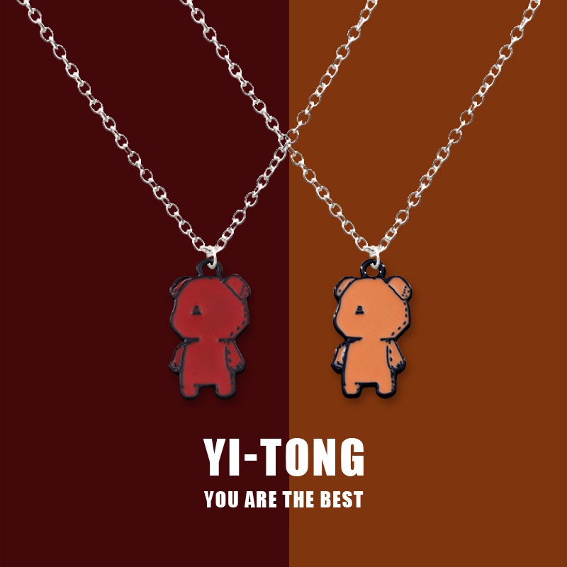 Kalung Desain Kartun Wajah Beruang Bahan alloy Gaya hip hop Korea