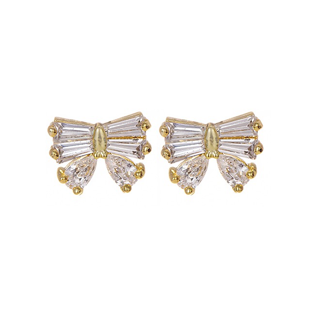 LRC Anting Tusuk Fashion Gold Copper Inlaid Zircon Bow Earrings F71613