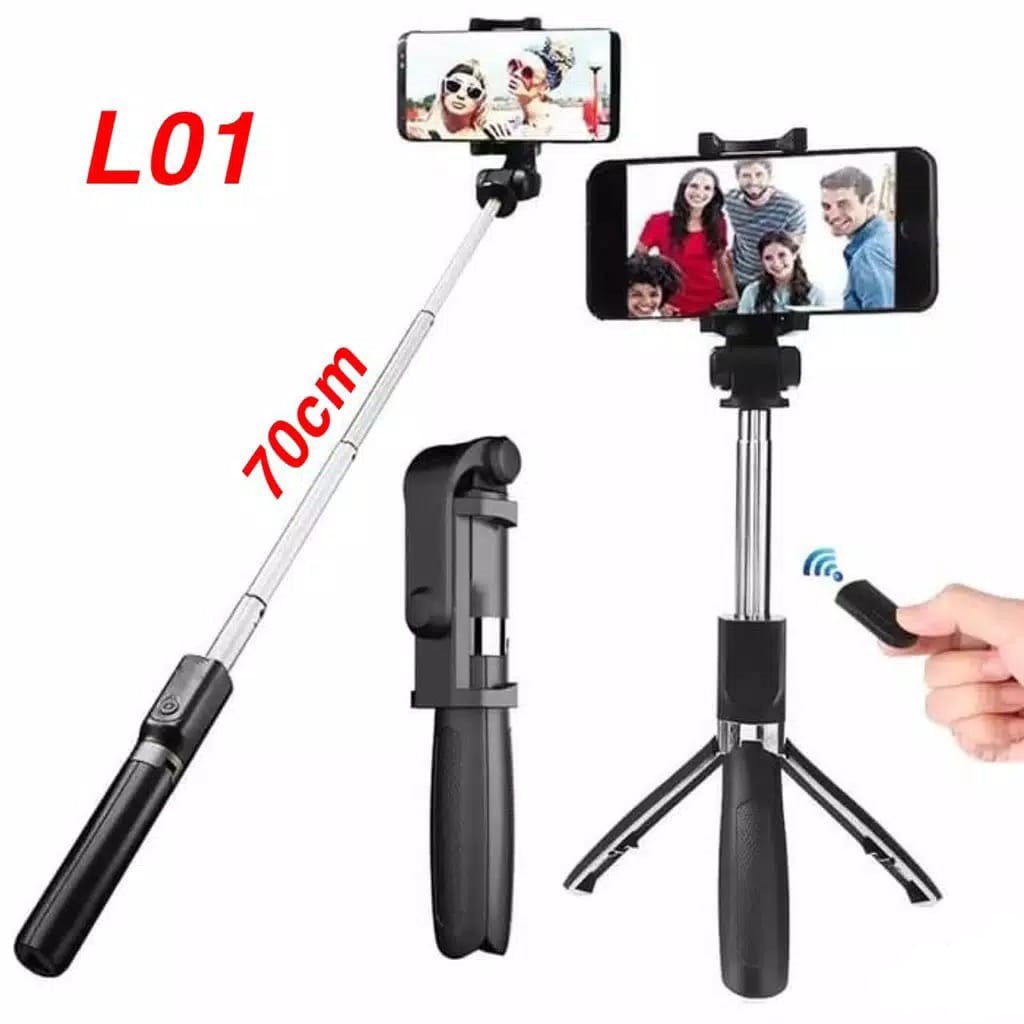 Tongsis Selfie Stick L01 3in1 Tripod &amp; Bluetooh Shutter Original