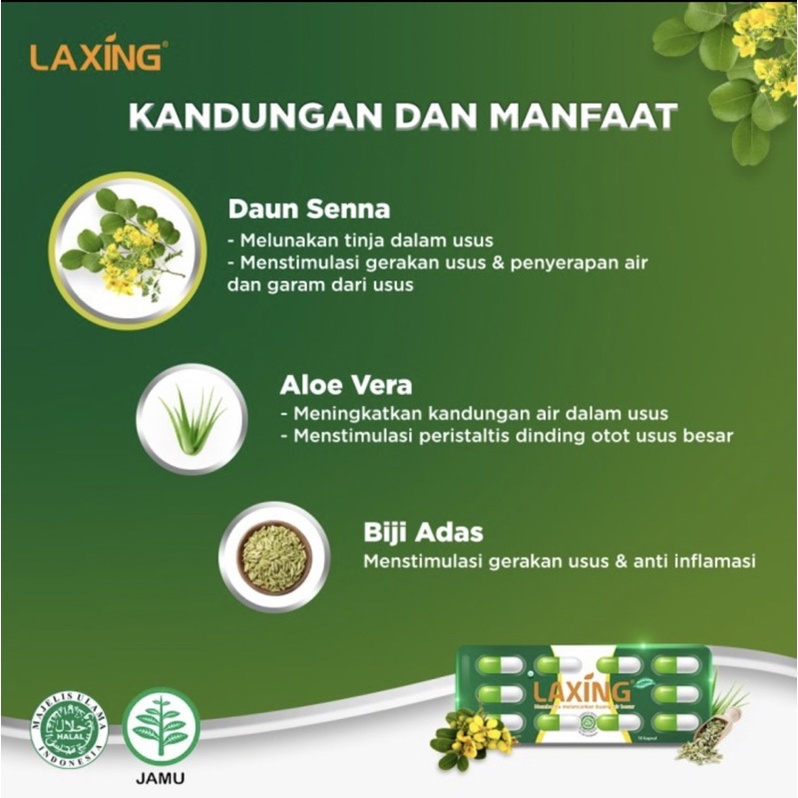 Laxing (pelancar buang air besar) kemasan strip isi 10 kapsul