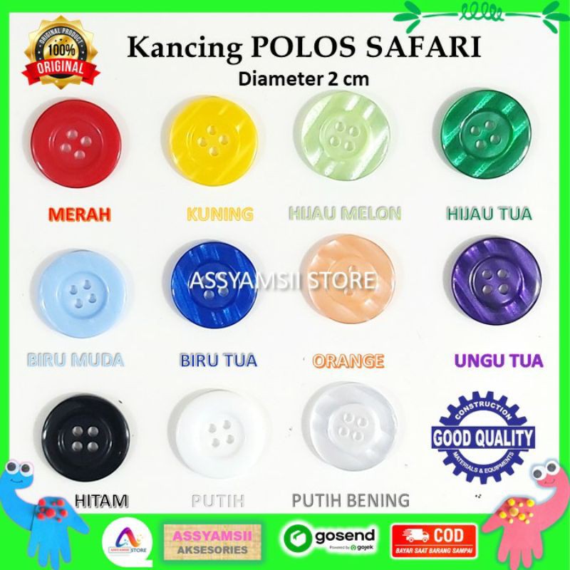Kancing Jas Besar Kecil Polos Safari 1.5 cm dan 2 cm Perlusin Jas Besar Almamater Celana Kebaya Gami