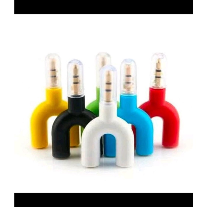 Audio Splitter U shape 2 in 1 Jack 3.5mm to Dual Female Headset + mic 2 lubang colokan